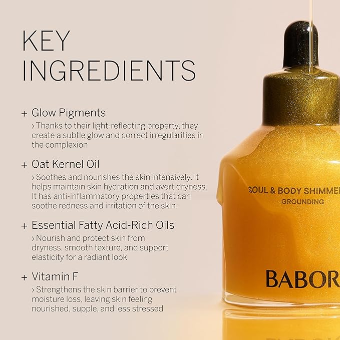 BABOR Soul & Body Shimmer Oil with Vitamin F for Supple and Smooth Skin, Fatty Acids & Plant Oils for Nourished Skin with Radiant Effect, 3.38 fl oz