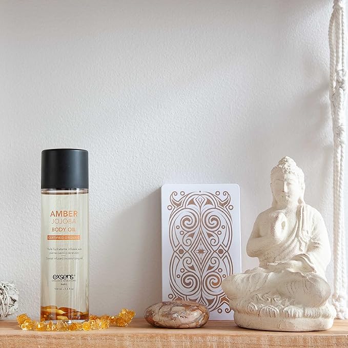 EXSENS Amber Jojoba Crystal Infused Moisturizing Body Oil, Great for Skin& Hair, Certified Organic, Vegan, Paraben Free, Non GMO, Natural Fragrance, 100 ml - 3.8 fl.oz