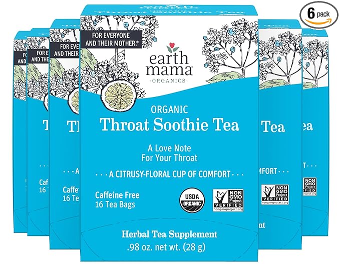 Throat Soothie Tea with Elderflower for Immune Support | Formulated with No Licorice | Safe for Kids & During Pregnancy, 16-Count (Packaging May Vary, 6-Pack)