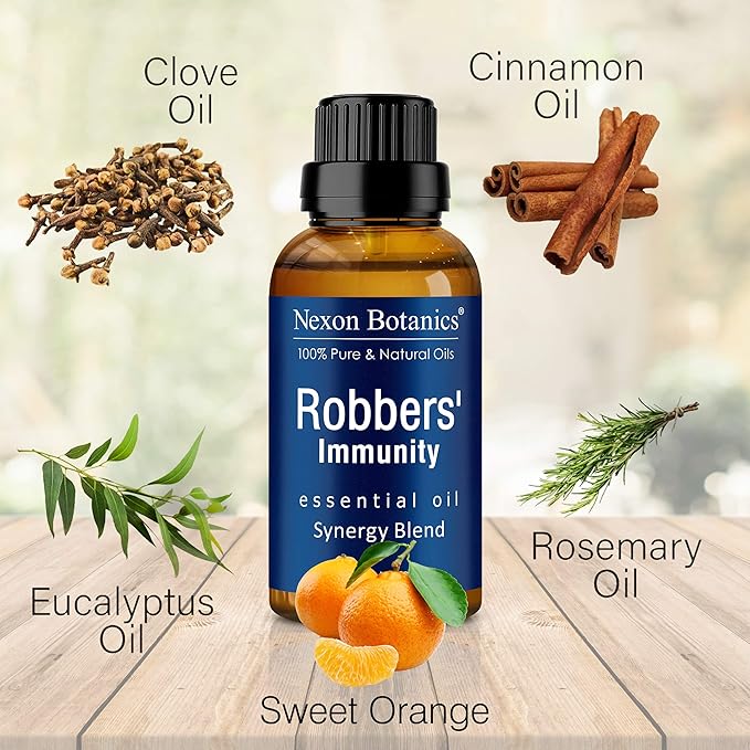 Robbers' Immunity Essential Oil Blend 30 ml - Immune Boost Aromatherapy for Diffusers - Natural Shield Against Germs - Nexon Botanics