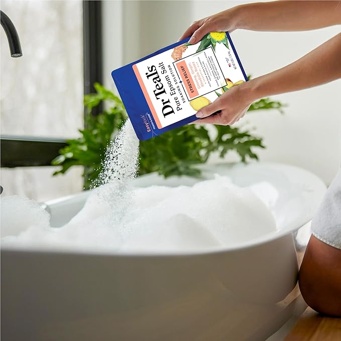 Dr Teal's Pure Epsom Salt Stress Relief with Ginseng & Ginger Essential Oils, 3 lbs (Pack of 4)