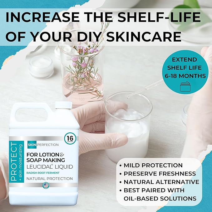 Skin Perfection Leucidal Liquid Radish Root Natural Alternative to Synthetic Preservatives with Vitamin C Serum Hyaluronic Acid Body Lotion Water-Soluble DIY Skincare (16 Fl Oz (Pack of 1))