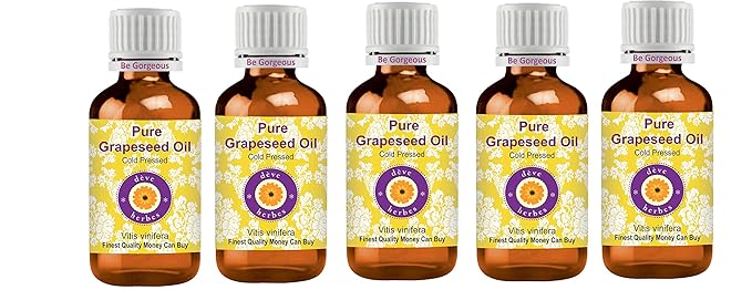 Deve Herbes Pure Grapeseed Oil (Vitis vinifera) Cold Pressed (Pack of Five) 100ml X 5 (16.9 oz)
