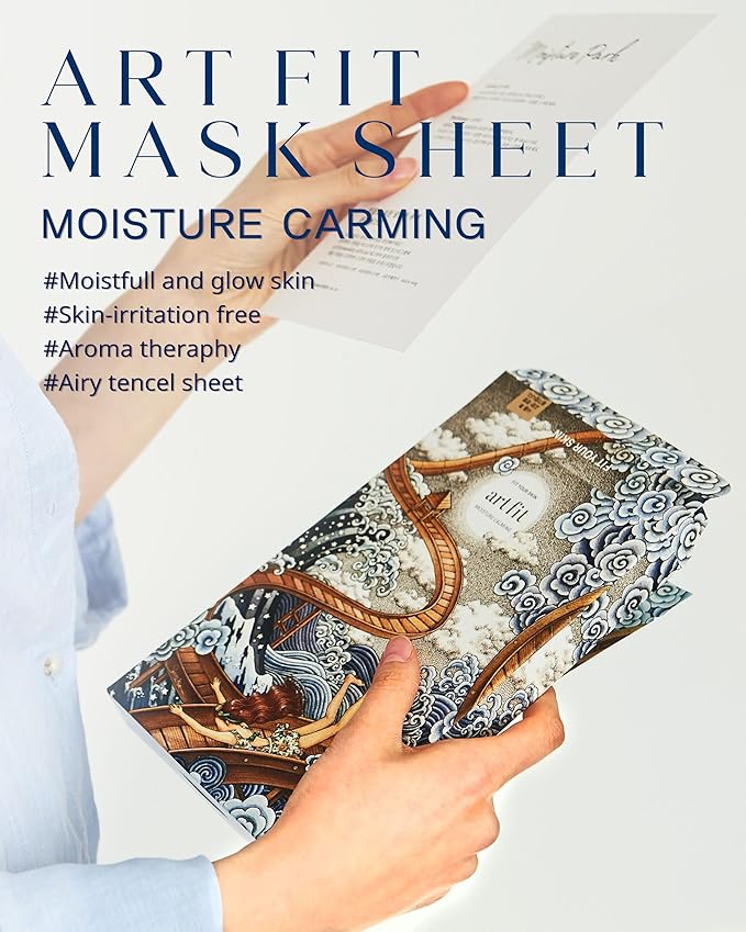Art Fit Moisture Calming Mask Sheet - Korean Ceramide Hydrating Instantly Soothing Facial Mask for Dry Skin - Replenish and Restore Skin - Aroma Theraphy Skincare - 5 sheets