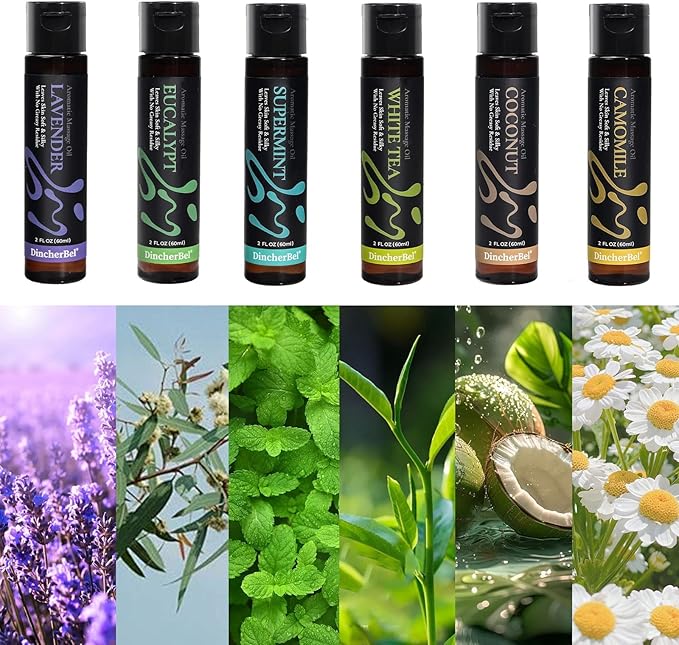 Massage Oil Kit for Massage Therapy, Spa Relaxing Aromatherapy Body Oil Set - Natural Scents of Lavender, Eucalyptus, Sweet Almond, White Tea, Coconut & Jojoba Oil (6 Pack)