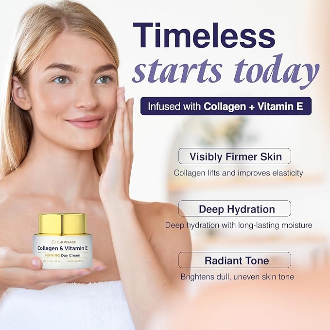Collagen & Vitamin E Day Cream - Hydrating Anti-Aging, Improves Elasticity & Fine Lines - Dermatologist Tested, Cruelty-Free Korean Skin Care for All Skin Types - 1.69 fl. oz