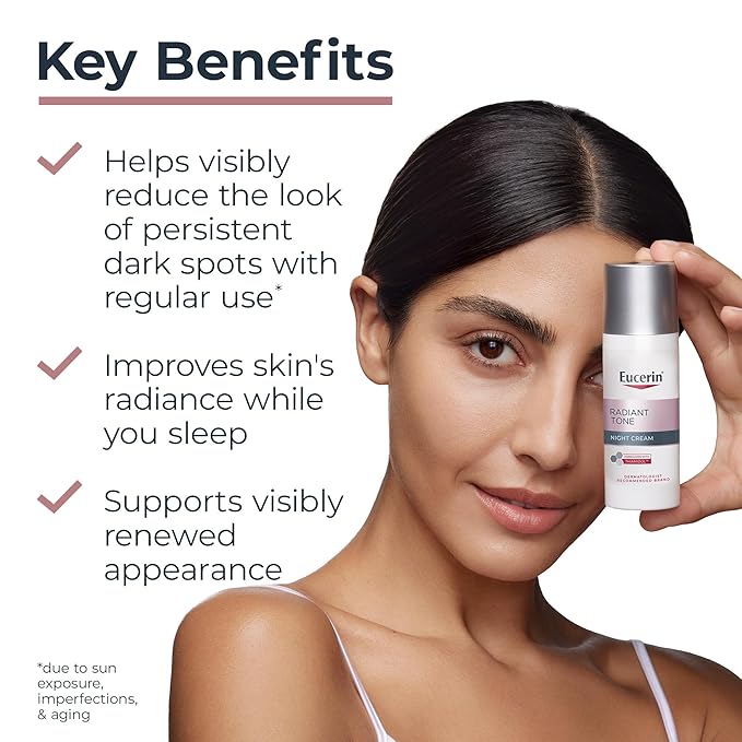 Eucerin Radiant Tone Night Cream, Dark Spot Corrector for Face with Thiamidol, Helps Visibly Reduce the Look of Persistent Dark Spots, 1.7 Oz Bottle