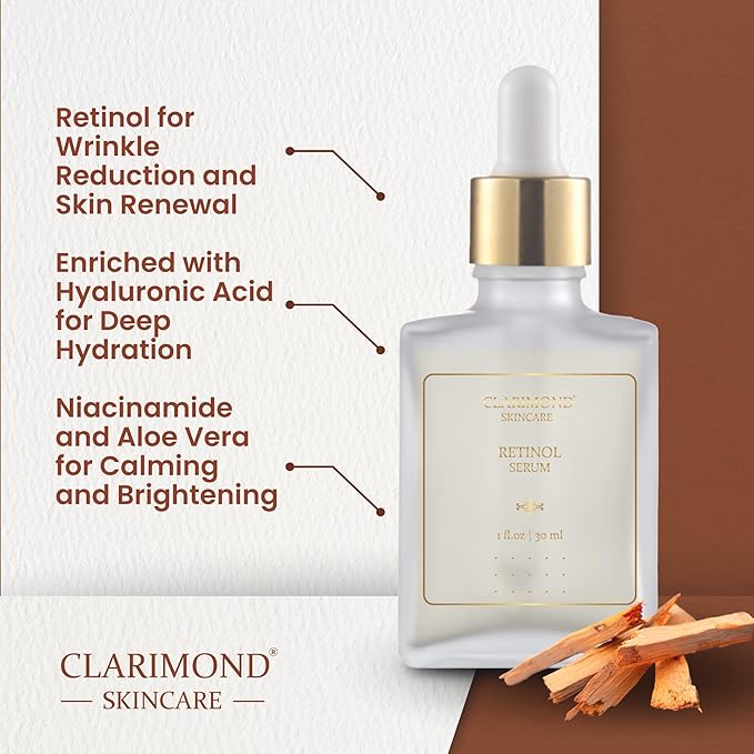 CLARIMOND Retinol Multi-Peptides Serum for Face – 2.5% Resurfacing Retinol and Hyaluronic Acid Serum with Niacinamide & Aloe Vera for Anti-Aging, Brightening, Wrinkle Reduction & Dark Spot Treatment