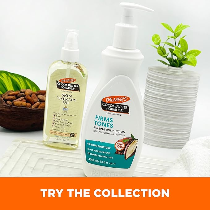 Palmer's Cocoa Butter Formula Skin Firming Body Lotion, Toning & Tightening Cream with Q10, Collagen & Elastin, Pump Bottle, 13.5 Oz. (Pack of 2)