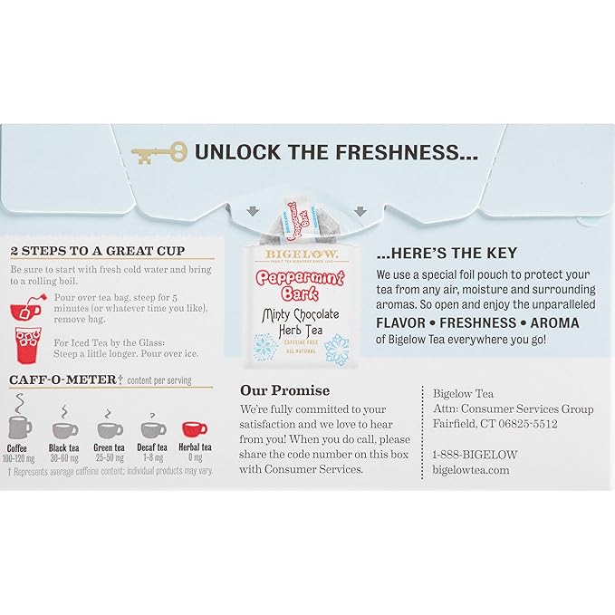 Bigelow Peppermint Bark Herbal Tea Bags, 18 Count Box (Pack of 6), Caffeine Free Herbal Tea, 108 Tea Bags Total