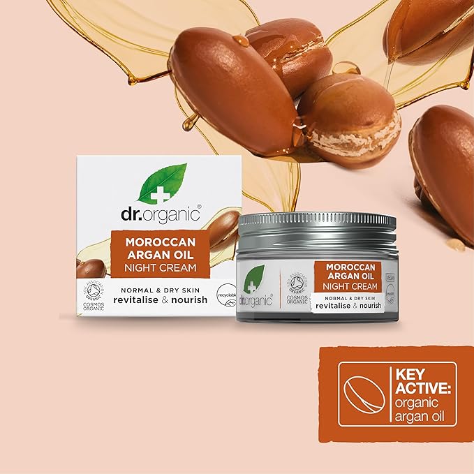 Dr. Organic Moroccan Argan Oil Night Cream | Nourishing Overnight Therapy Cream, For Normal to Dry Skin, Vegan, Natural, Certified Organic, Paraben & SLS-Free, 50 mL/ 1.7 fl oz