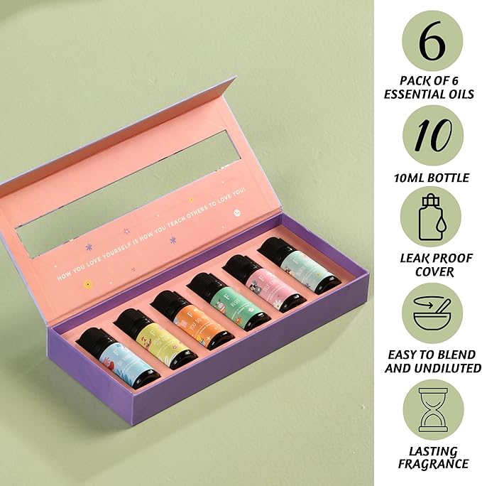 Folkulture Essential Oils for Diffuser | Essential Oils Set of 6 Fragrances | Diffuser Oil Scents for Home | Oils Diffuser Essential Oil | Fragrance Oils for Diffusers - Green Tea, Ocean Salt