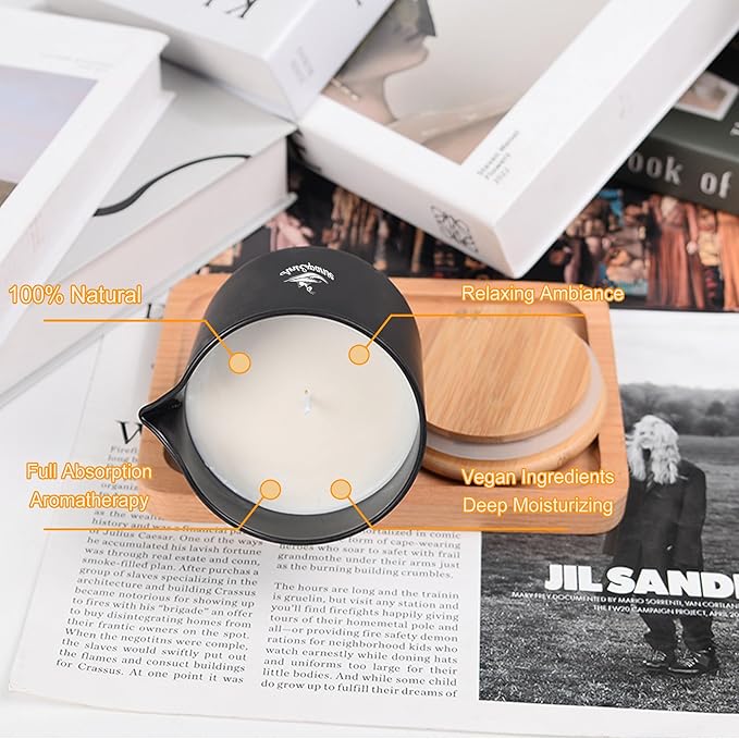 Soy Massage Oil Candle, 8.8OZ Low Temp Vanilla in Frosted Black Glass, Moisturizing Essential Oil Body Massage for Home & Spa, Skin Treatment Wax (Classic Vanilla)