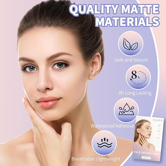 120Pcs Face Tape, Face Lifting Tape Invisible, V-face Lifting Invisible Adhesive Tape, Face Neck Lifting Tape for Face, Neck, Jowls, Eyes Sagging Skin, Wrinkles & Double Chin