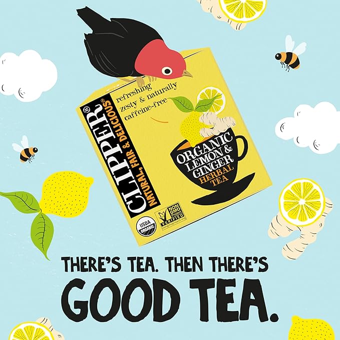 Clipper Tea Lemon & Ginger Teabags – Caffeine Free, USDA Organic, Great Hot or Iced – Aromatic, Natural, Fair & Delicious – 50 Tea Bags