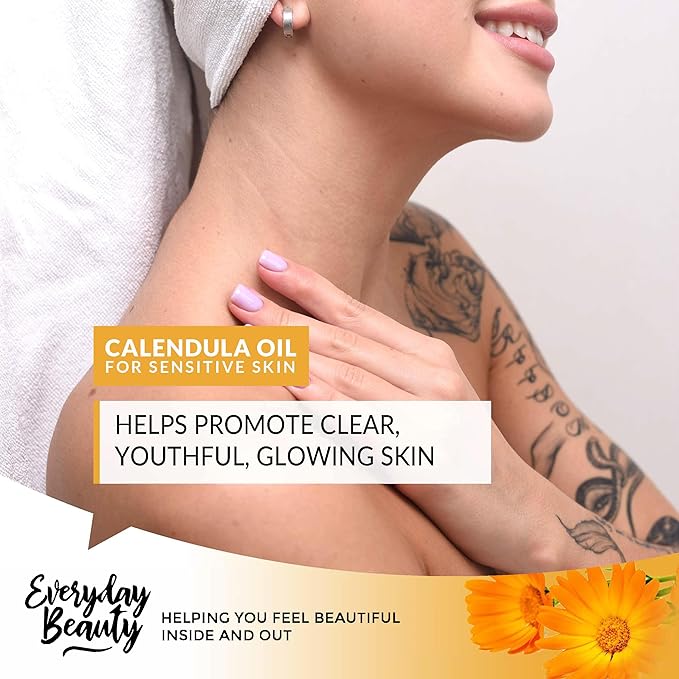 Organic Calendula Oil For Sensitive Skin - 2 Fl Oz Pump Top - USDA Certified 100% All Natural Plant Based, Lightweight & Unscented Gentle Soothing Oil For Sensitive Skin - For Face, Skin & All Over