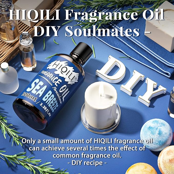 HIQILI Sea Breeze Essential Oil 100ml for Aromatherapy, Fresh Scented Fragrance Oil for Diffuser Home Car Office, DIY Candle Soap Perfume Lotion Shampoo Making Supplies 3.38 Fl Oz