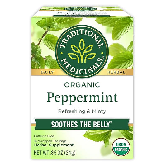 Traditional Medicinals Tea, Organic Peppermint, Soothes Your Belly, Refreshing & Minty, 16 Tea Bags