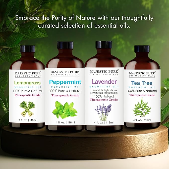 MAJESTIC PURE Tea Tree Essential Oil | 100% Pure and Natural Oil | Premium Grade Essential Oils for Hair Care, Home Diffusers, Skin, Aromatherapy, Massage and Humidifiers | 4 Fl Oz (Pack of 2)