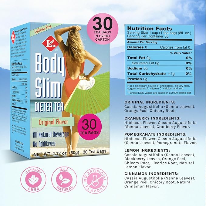Uncle Lee's Tea Body Slim Tea Dieters Tea, Caffeine Free Chinese Herbal Tea with Senna Leaves and Natural Lemon Zest Flavor Tea Bags (6 Pack - 30 Tea Bags Per Box)