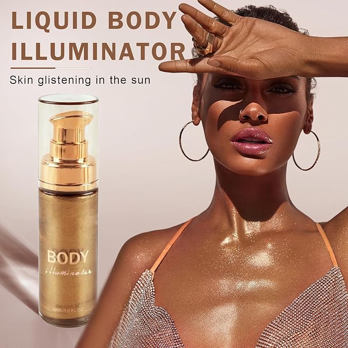 Body Shimmer Oil Body Glitter,Bronzer Body Glow Oil Moisturizing Shimmer Body Lotion Waterproof Liquid Highlighter Makeup-103 Glistening Bronze
