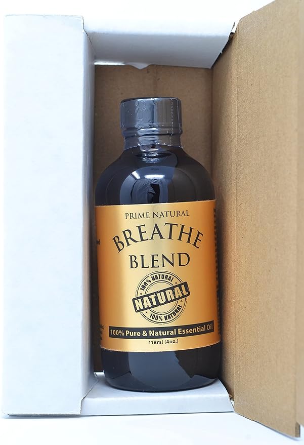 Prime Natural Breathe Essential Oil Blend 4oz - Pure, Undiluted Therapeutic Grade for Aromatherapy, Scents & Diffuser - Sinus Relief, Allergy, Congestion, Cold, Cough, Headache