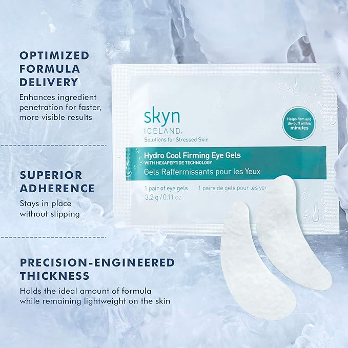 skyn ICELAND Hydro Cool Firming Under Eye Patches with Peptides and Coenzyme Q10 Instant Cooling Relief for Tired Puffy Eyes, 4 Pairs