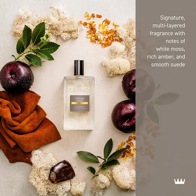 Cremo Cologne for Men - Vintage Suede Mens Cologne Spray- A Combination of White Moss, Rich Amber, and Smooth Suede, Fragrances For Men, 3.4 Fl Oz
