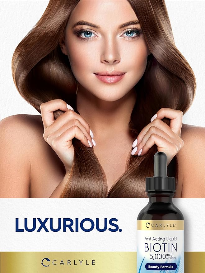 Carlyle Biotin 5000mcg Liquid Drops | 4 fl oz | for Women and Men | Berry Flavor | Beauty Formula | Vegetarian, Non-GMO & Gluten Free Supplement