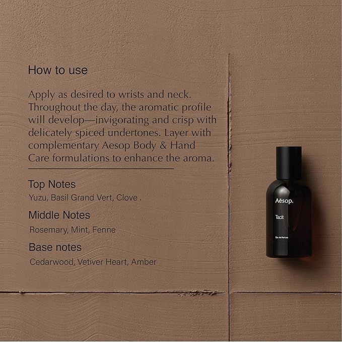 Aesop Tacit Eau de Parfum | Fresh Citrus & Green Fragrance with Yuzu, Vetiver, and Basil | Unisex | Uplifting & Contemporary Aroma | 1.6 oz
