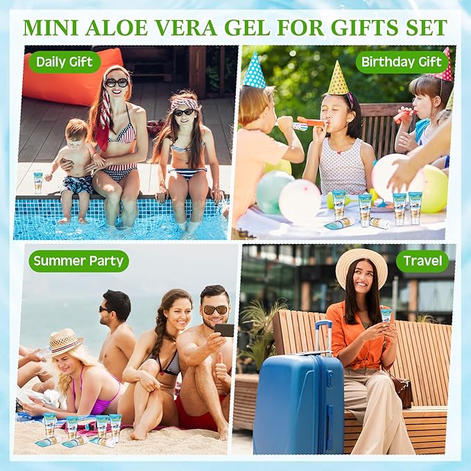 6 Pcs Mini Aloe Vera Gel Travel Size Bulk for Summer Vacation Party 1oz After Sun Aloe Vera Gel Sunburn Relief Hydrating Face Body Moisturizer Cream for Gifts Summer Party Supplies
