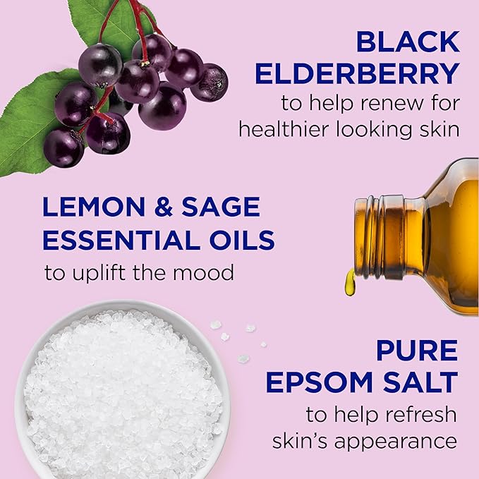 Dr Teal's Foaming Bath with Pure Epsom Salt, Black Elderberry with Vitamin D, 34 fl oz (Pack of 4) (Packaging May Vary) & Pure Epsom Salt Soak, Black Elderberry with Vitamin D, 3 lbs (Pack of 4)