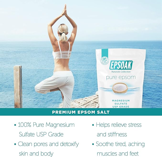 Epsoak Epsom Salt 38 lb. Magnesium Sulfate USP. (Qty. 2 x 19lb. Bags) Resealable Epsom Salt Bulk Bags Unscented, Made in The USA, Cruelty-Free Certified