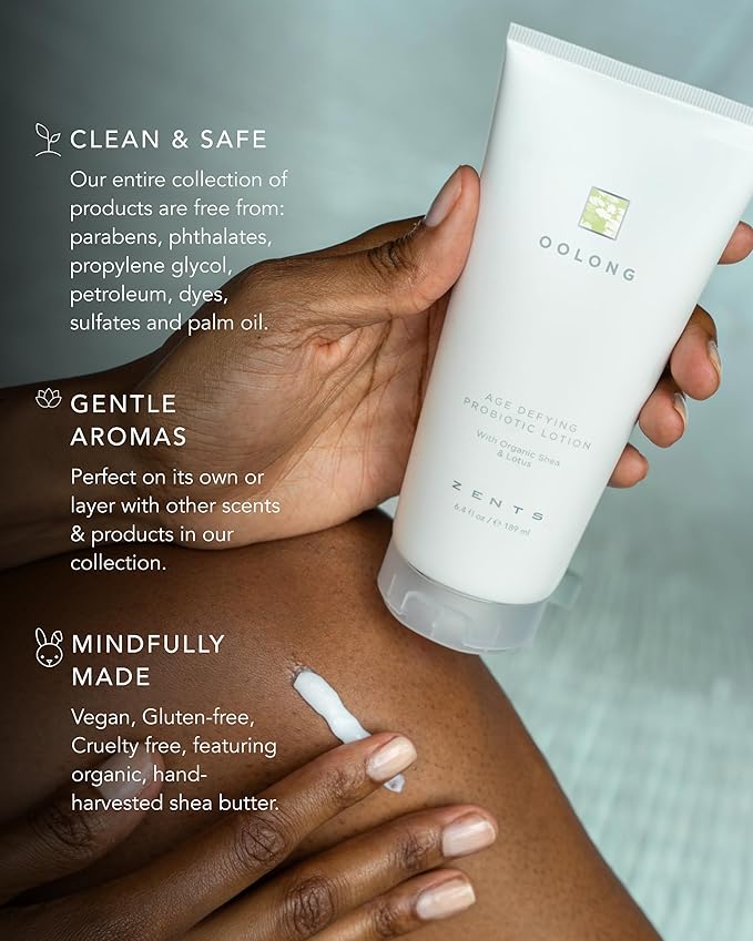 Zents Age-Defying Probiotic Body & Hand Lotion (Oolong) | Moisturizing Lotion with Hyaluronic Acid & Organic Shea Butter | Nourishes & Hydrates Skin | 6.4 fl oz