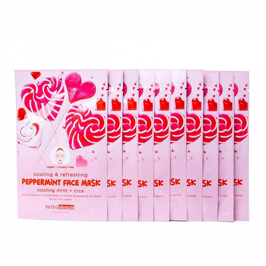 BioMiracle Cooling & Refreshing Peppermint Face Mask (10 Pack) (10 Sheets)