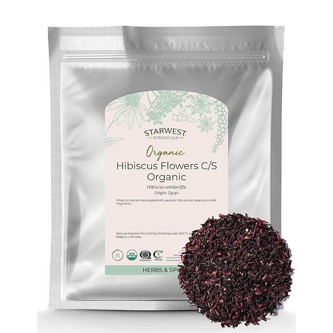 Starwest Botanicals Organic Hibiscus Flowers - Dried Hibiscus Flowers for Loose Leaf Herbal Tea, Natural Source of Antioxidants, Caffeine Free, Cut & Sifted, Certified Kosher, Non-GMO - Bulk 1 lb Bag