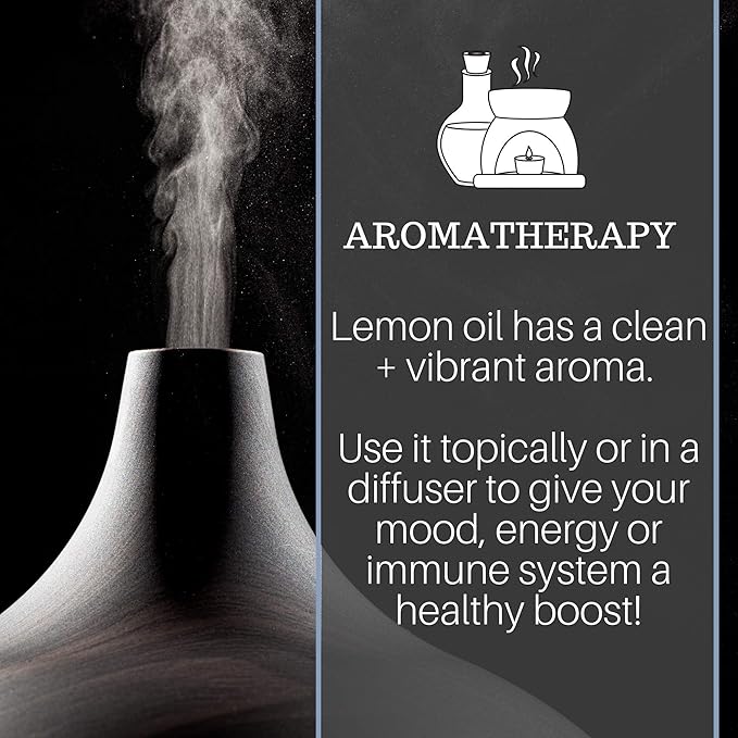 Pure Body Naturals Lemon Essential Oil, 1 fl oz - 100% Pure & Undiluted Lemon Oil for Diffuser and DIY - Natural Deodorizer, Laundry Freshener, Household Cleaner and Degreaser