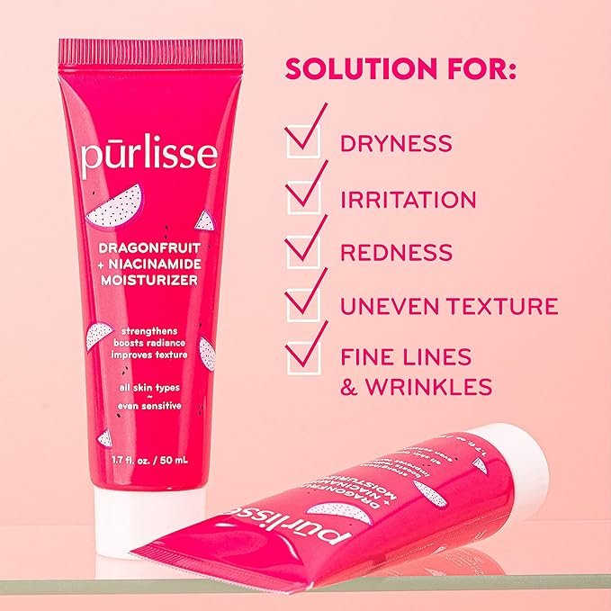 Purlisse Body Moisturizer Dragonfruit + Niacinaminde, Skin Lotion with Natural Extracts to Improve Texture and Protect Complexion, 1.74 oz