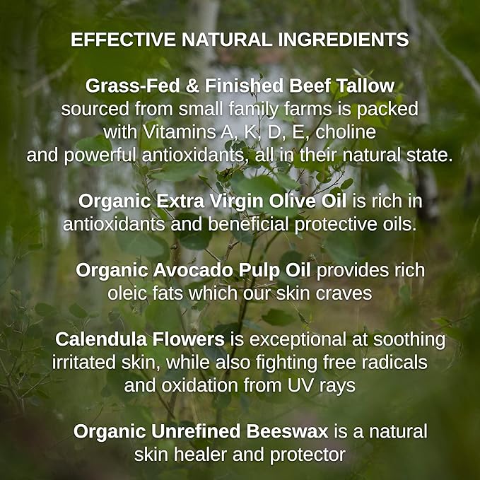 Tallow & Calendula Face and Body Balm - Paleo and Primal - 100% Grass Fed Tallow, Avocado and Olive Oil with Calendula Flowers (Organic Vanilla + Neroli + Frankincense, 4)