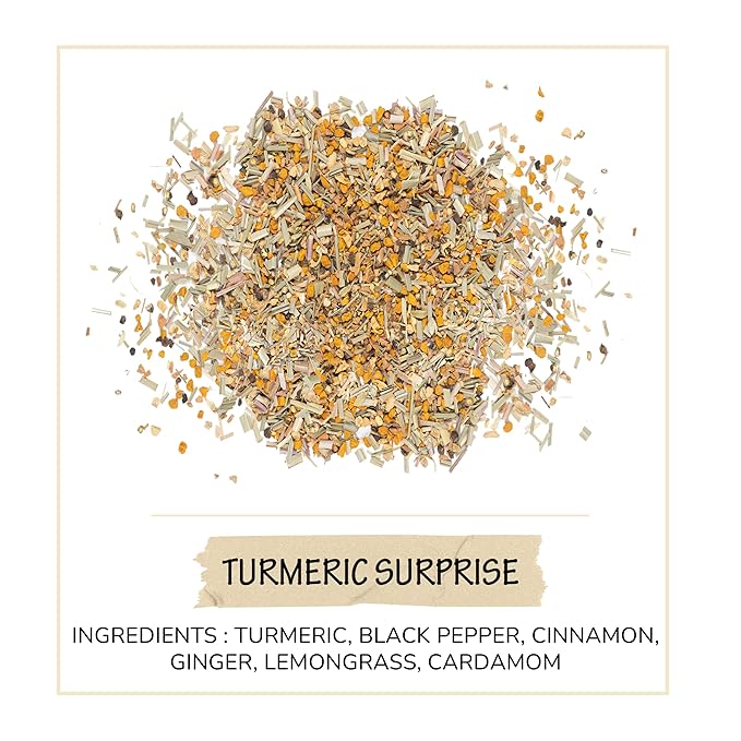 BREWIX, Turmeric Surprise Herbal Tea (75+ Cups, 5.29oz/150g), Caffeine Free Blend Of Turmeric, Black Pepper, Cinnamon, Ginger, Cardamom, Lemongrass