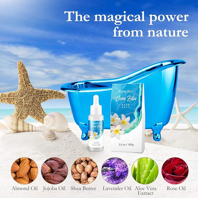 Mother's Day Gifts Spa kit Gifts for Her or Him Birthday Gifts for Women, Luxury Home Spa Kit, 8pcs Bath Gift Set Ocean & Vanilla, Gift Baskets for Women Unique with Bath Bombs, Scented Body Lotion