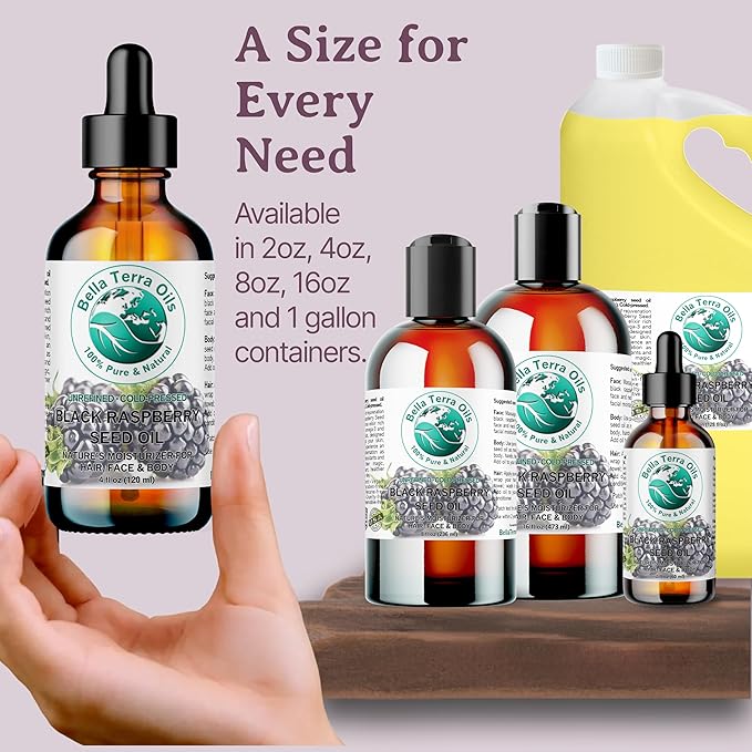 Bella Terra Oils - Black Raspberry Seed Oil 4 oz - Revel in Antioxidant-Rich Essence, Packed with Omega-6 & Omega-9, The Pinnacle of Skin Nutrient Oils
