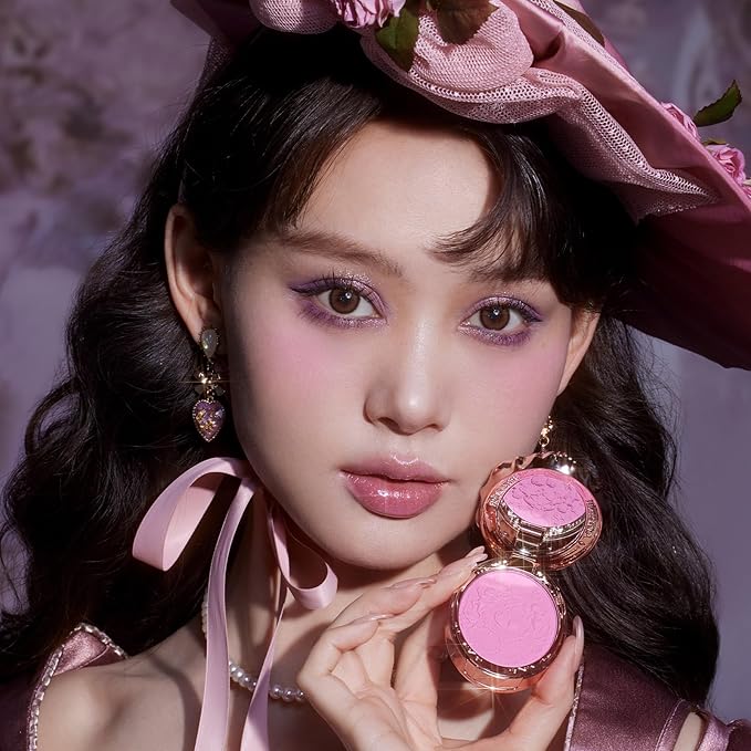 Flower Knows Strawberry Rococo Embossed Blush;Berry Matte Finish;Buildable & Blendable Powder Blush for cheeks,Highly Pigmented;Natural Flush for All Skin Tones(G02 Little Cranberry,4.6g)