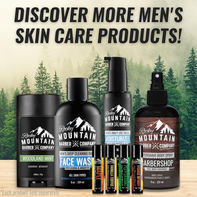 Lip Balm Set - 4 Scents - Maple, Vanilla Coffee, Peppermint, & Orange Brandy - No Shine Matte Finish - Featuring Coconut Oil, Avocado Oil, Bees Wax, & Shea Butter by Rocky Mountain Barber Company