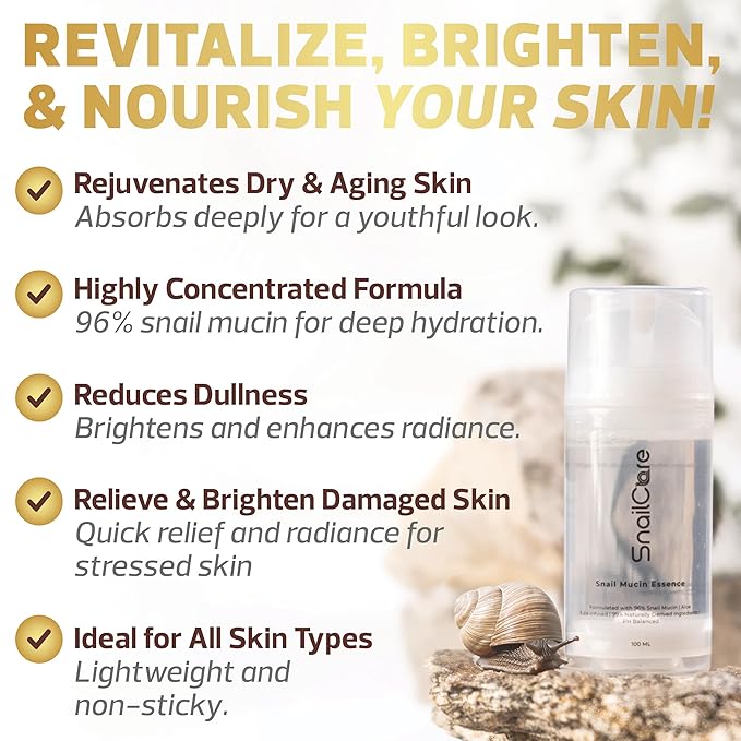 Snail Mucin 96% Serum Essence with Aloe, High Concentration Snail Secretion Filtrate, 99% Naturally Derived Ingredients, baba de caracol original,100ml Air Pump, Korean Skin Care