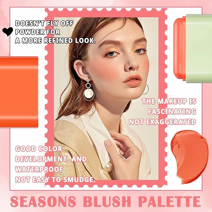 Blush Cream for Cheeks,Face Matte Contour Blush Makeup,Buildable Shimmer Facial Cheek Blusher Shades,Blendable Cosmetic Makeup Blush 02