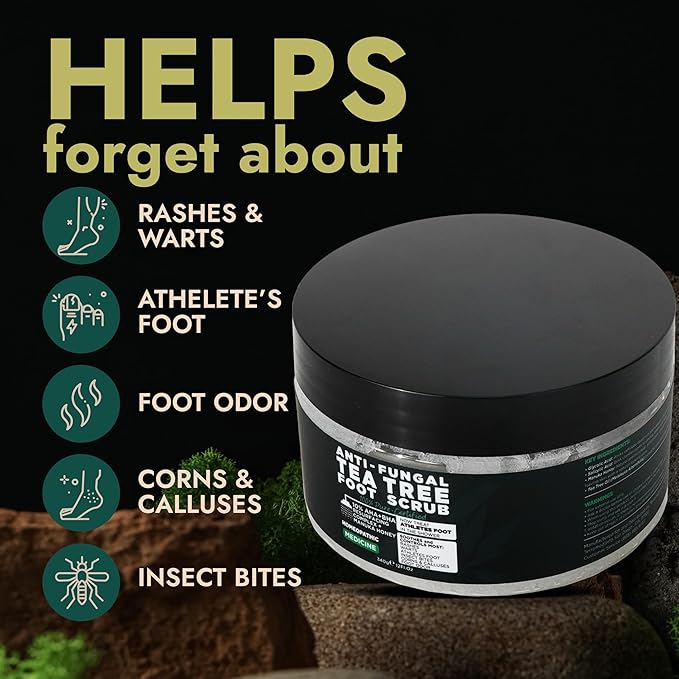 Terramed Just Think Comfort Antifungal Foot Treatment with Tea Tree Oil | Treatment for Jock Itch, Athlete’s Foot, Nail Fungus & Ringworm (Scrub)