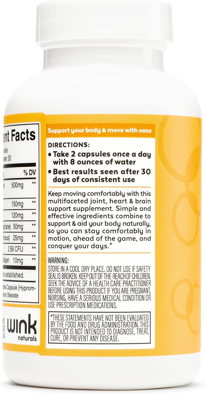 Wink Well Agility Joint & Body Care - Dietary Supplement Includes Turmeric and Glucosamine - Provides Support for Joint Care and Heart Brain Immune Health Support 60 Capsules