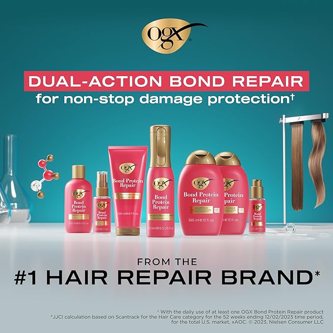 OGX Repair & Protect Bond Protein Repair Sealing Hair Serum, Sealing Hair Serum Helps Revitalize Damaged Hair for Softer, Smoother, & Stronger Hair, 1.7 fl. oz