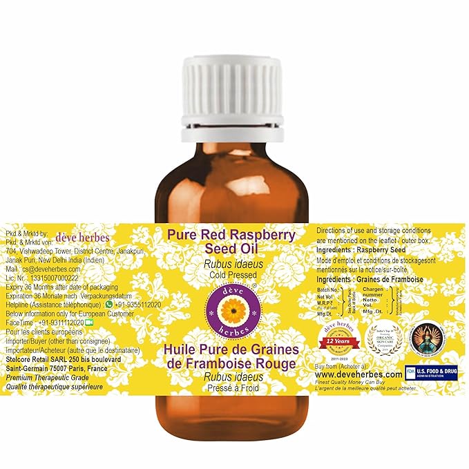 Deve Herbes Pure Red Raspberry Seed Oil (Rubus idaeus) Cold Pressed 50ml (1.69 oz)